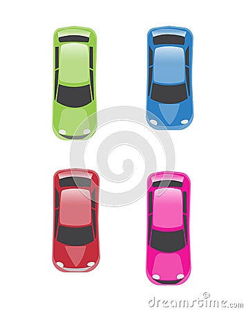 Set of different color cars view from above. Vector Illustration