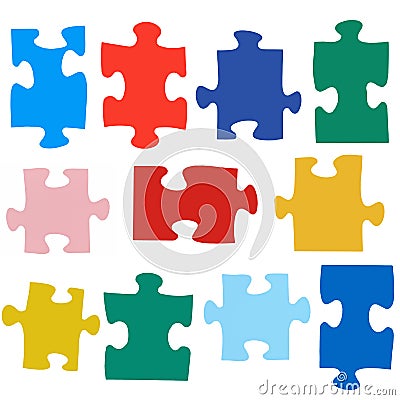Set of different colored puzzle pieces Stock Photo