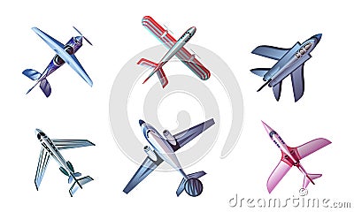 Set of different colorful airplane aircraft. Vector illustration in flat cartoon style Vector Illustration