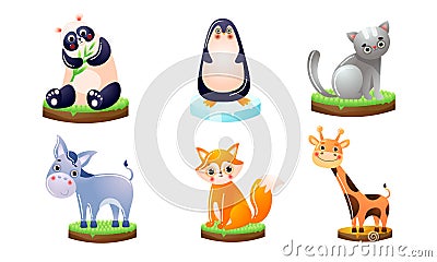 Set of different colorful cute animals. Vector illustration in flat cartoon style. Vector Illustration