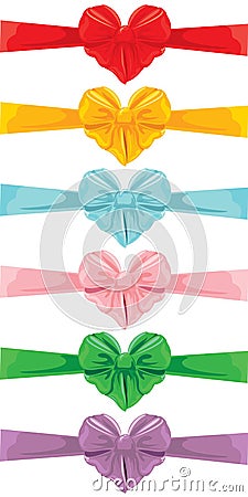 Set of different colors bows in heart shape isolated Vector Illustration