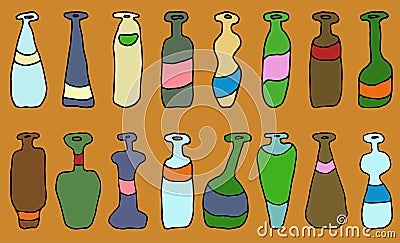 Set of different coloured vector bottles Vector Illustration