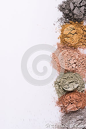 Set of different cosmetic clay powders on white background Stock Photo