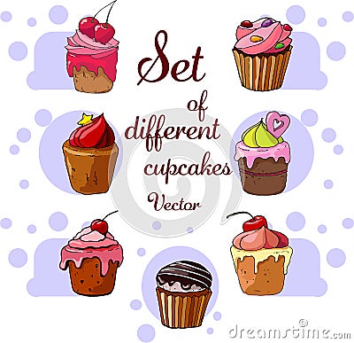 Set of different cupcakes icons Vector Illustration
