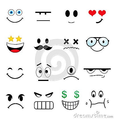 Set Of Different Cute Faces Vector Illustration