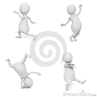 Set of different dancing white 3d men Stock Photo