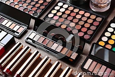 Set of different decorative cosmetics. Professional makeup products Stock Photo