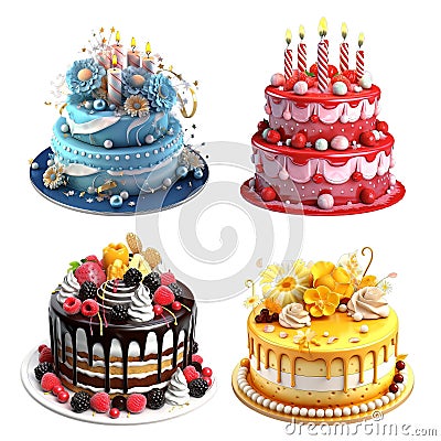 Set of different delicious cakes Stock Photo