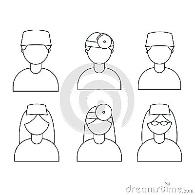 A set of different doctors in uniform. Man, woman in flat style. Line style Stock Photo