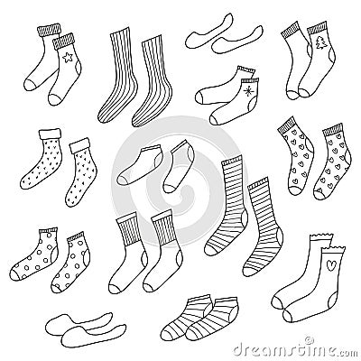 Set of different doodle socks. Vector Illustration