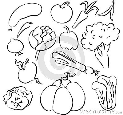 set of different doodle vegetable hand draw simple sketch Vector Illustration