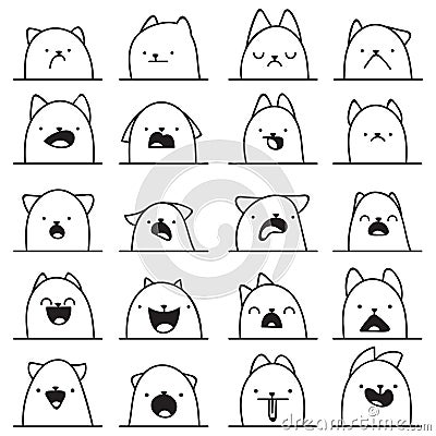 Set of 20 different emotions cat. Anime doodle design Vector Illustration