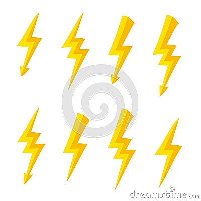 Set of different energy lightning symbol for design on white Vector Illustration