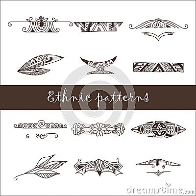 Set of different ethnic doodle patterns Vector Illustration