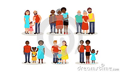 Set With Different Ethnic Families Of Various Ages And Structure Vector Illustration Vector Illustration