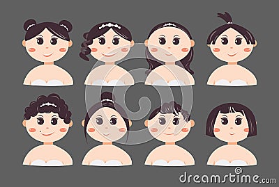 Set of different facial expressions Asians Girl or Women Cartoon Character Cartoon Illustration