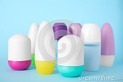 Set of different female roll-on deodorants Stock Photo