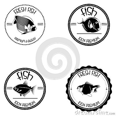 Set Of Different Fish Labels Isolated Stock Photo