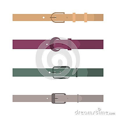 Set of different flat colored belts, vector illustration. Vector Illustration