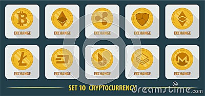 Set of different flat icons exchange cryptocurrency Editorial Stock Photo