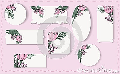 Set of different floral paper labels Vector Illustration