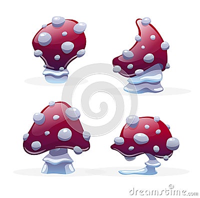 Set of different fly agaric, poison mushrooms Vector Illustration