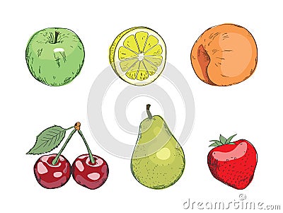 Set of different fruits Vector Illustration