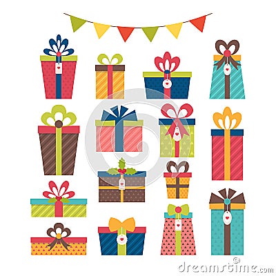 Set of different gift boxes. Christmas presents. Vector Illustration