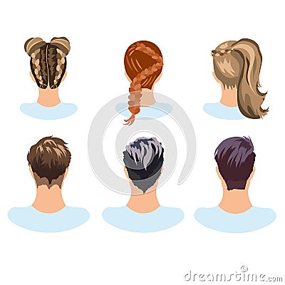 Set of different hairstyles woman and man Vector Illustration