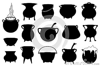 Set of different Halloween witches pots Vector Illustration