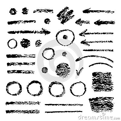 Set of different hand drawn grunge textures on white background. Vector Illustration