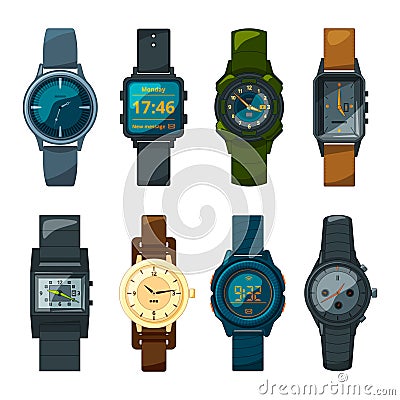 Set of different hand watch for male and female Vector Illustration