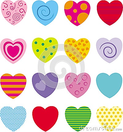 Set of 16 different hearts Vector Illustration