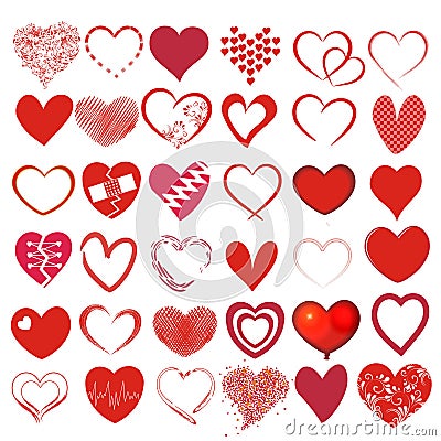 Set of 36 different hearts Vector Illustration