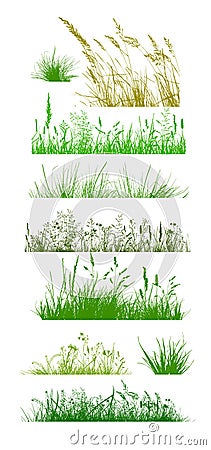 Set of grass lines. Herbal horizontal background. Vector Illustration. Vector Illustration