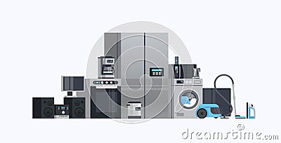 Set different home appliances electric house equipment collection flat horizontal Vector Illustration