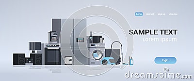 Set different home appliances kit electric house equipment collection flat horizontal copy space Vector Illustration
