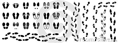 Set different human shoeprints icons, footprint, barefoot sign - vector Vector Illustration