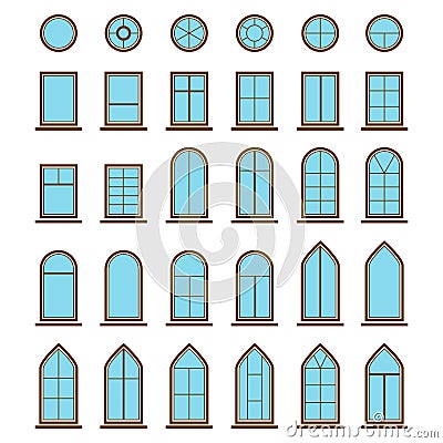 Set of different icons window and windowpane types Vector Illustration