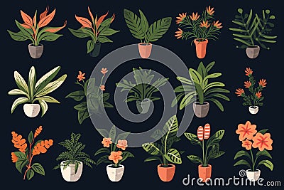 A set of different indoor plants. Flower pots in pots Stock Photo