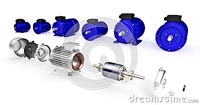 Set of different industrial electric motors Stock Photo