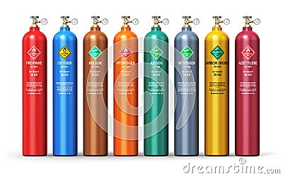 Set of different industrial liquefied gas containers Cartoon Illustration