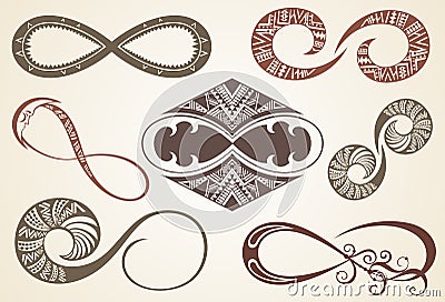 Set of different infinity symbols Vector Illustration