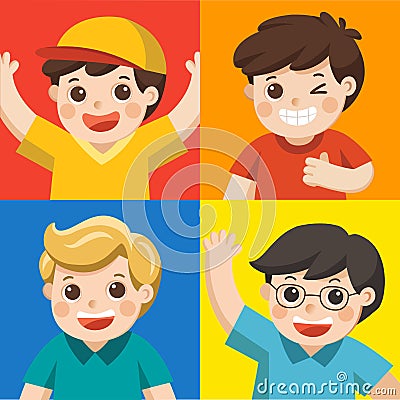 Set of Different Kids with various postures. Vector Illustration