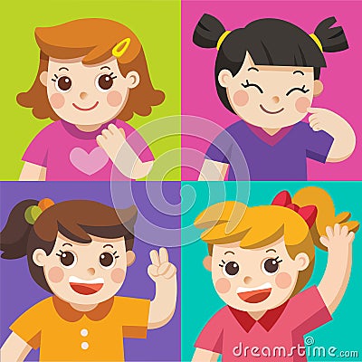 Set of Different Kids with various postures. Vector Illustration