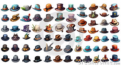 Set of different kind of cartoon hats Stock Photo