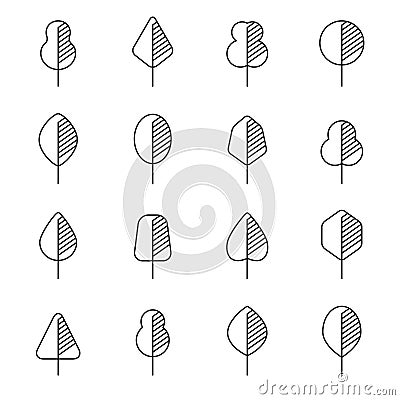 Set of different kinds of trees geometric icons Vector Illustration