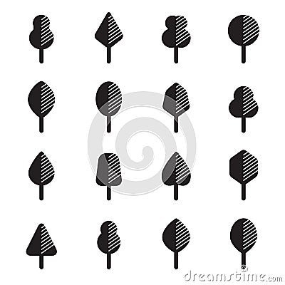 Set of different kinds of trees geometric icons Vector Illustration