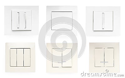 Set with different light switches on white background Stock Photo