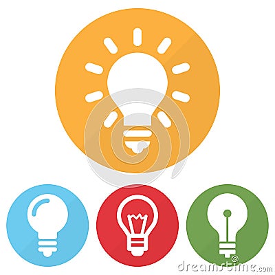 Set of different lightbulb icon on a circles. Vector illustration Cartoon Illustration